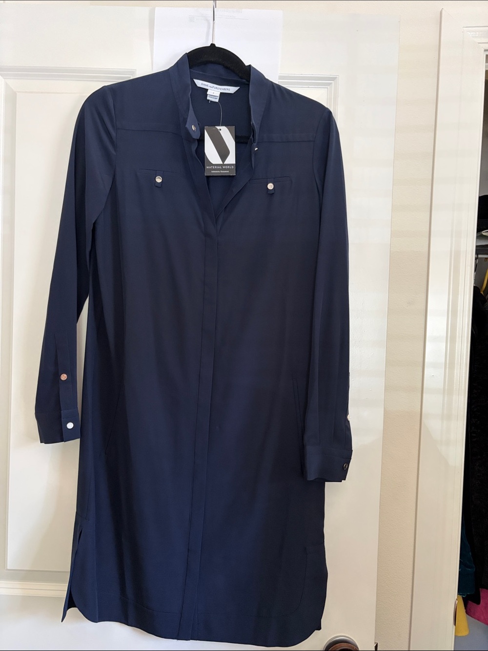 Diane Von Furstenberg Navy Long Sleeve Shirt Dress